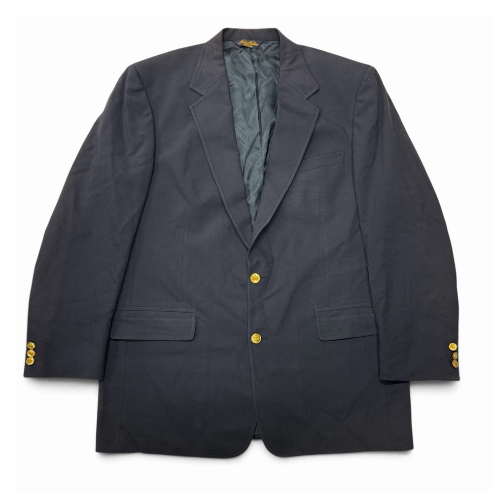 Brooks Brothers Navy Blue Wool Blazer Gold Crest Buttons USA Made 44 Long 44L